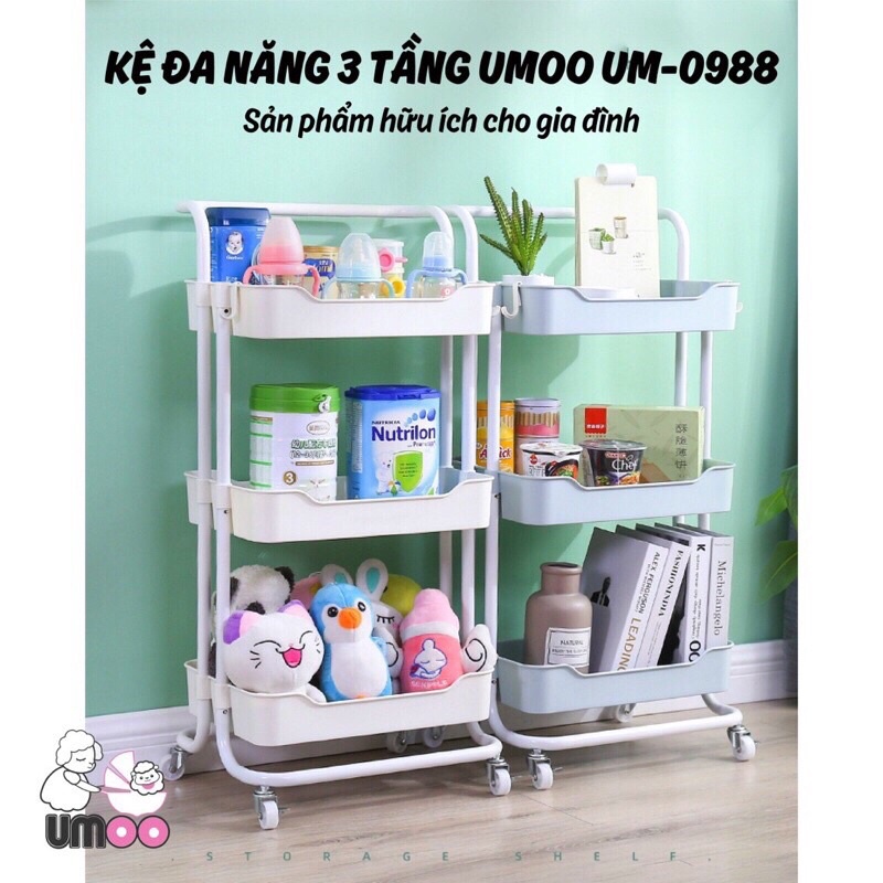 Kệ Đa Năng 3 Tầng Cao Cấp Có Bánh Xe Umoo UM-0988
