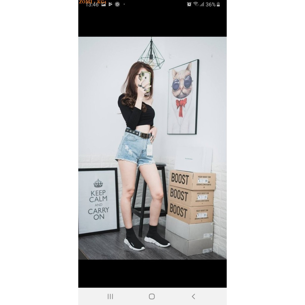 Quần short jean nữ cá tính rách nhẹ ZOMI KG1