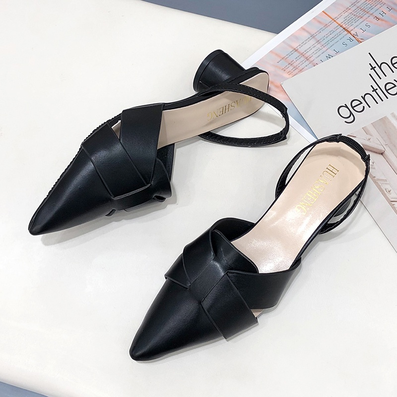 Giày sandals nữ IELGY gót vừa mũi nhọn dây bắt chéo phong cách Hàn