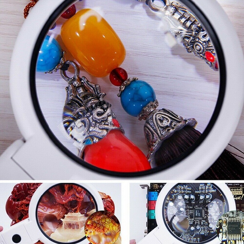 5 / 11X Magnifying Glass With 8 LED Light Magnifier Foldable Stand Table Lamp