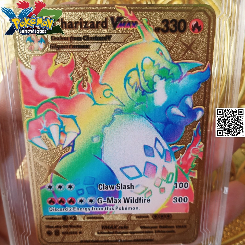 Thẻ bài Charizard Siêu cấp tiến hoá Vmax hợp kim Pokemon mạ vàng không gỉ chữ in nỗi 1834