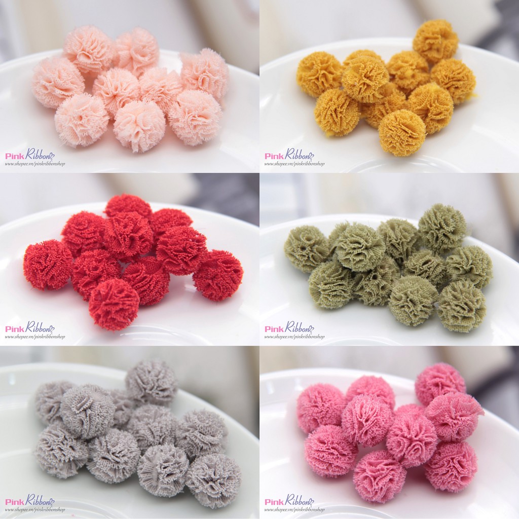 [SET 10 CÁI] Pompom các màu cỡ 1.5cm làm phụ liệu may mặc, thời trang