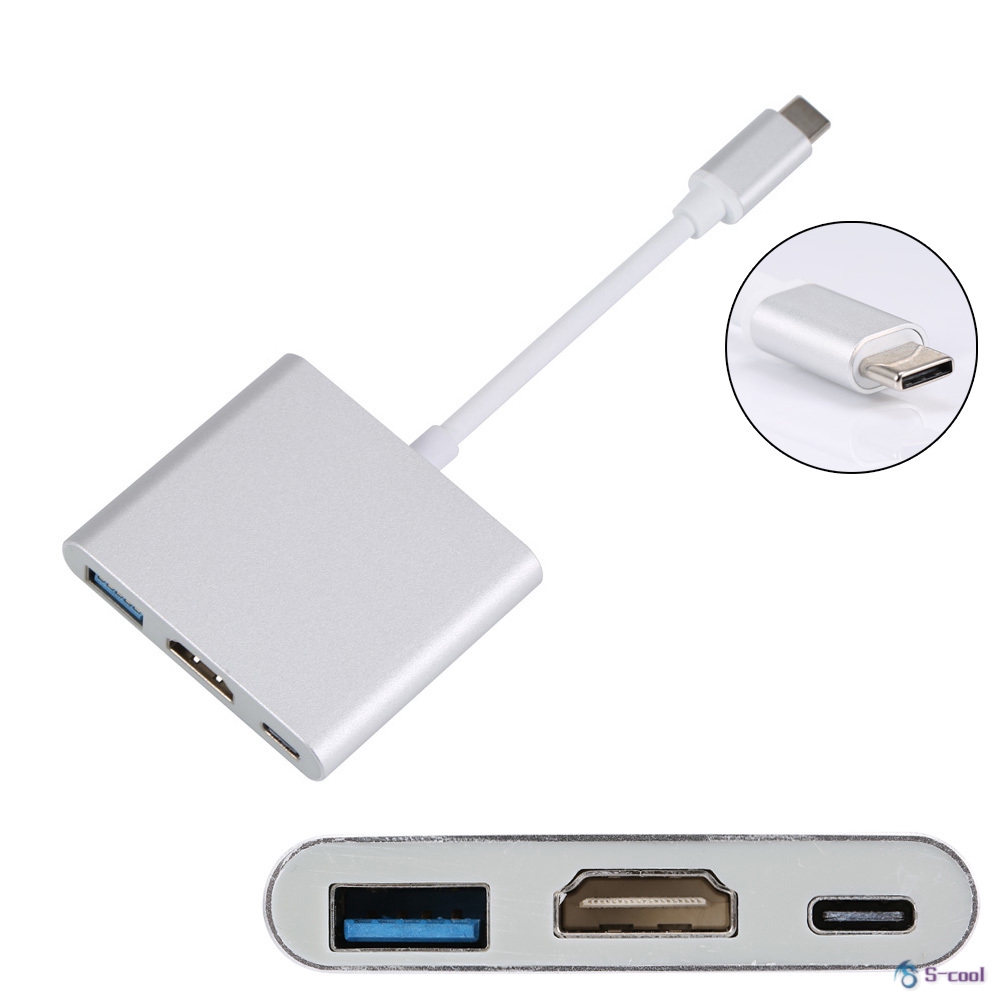 Type C USB 3.1 to HDMI / USB 3.0 / USB C Adapter Charging Port Aluminum Material for Macbook