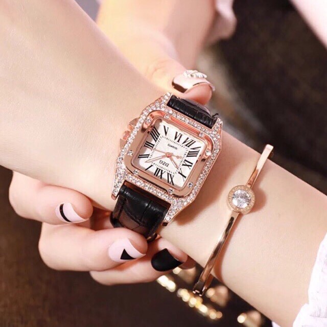 Đồng Hồ Nữ DZG Mặt Đá Dây Da