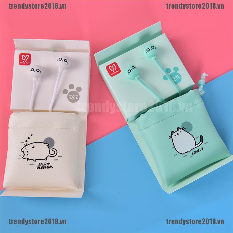 Tai Nghe Hình Mèo Dễ Thương Có Dây Kèm Túi Đựng