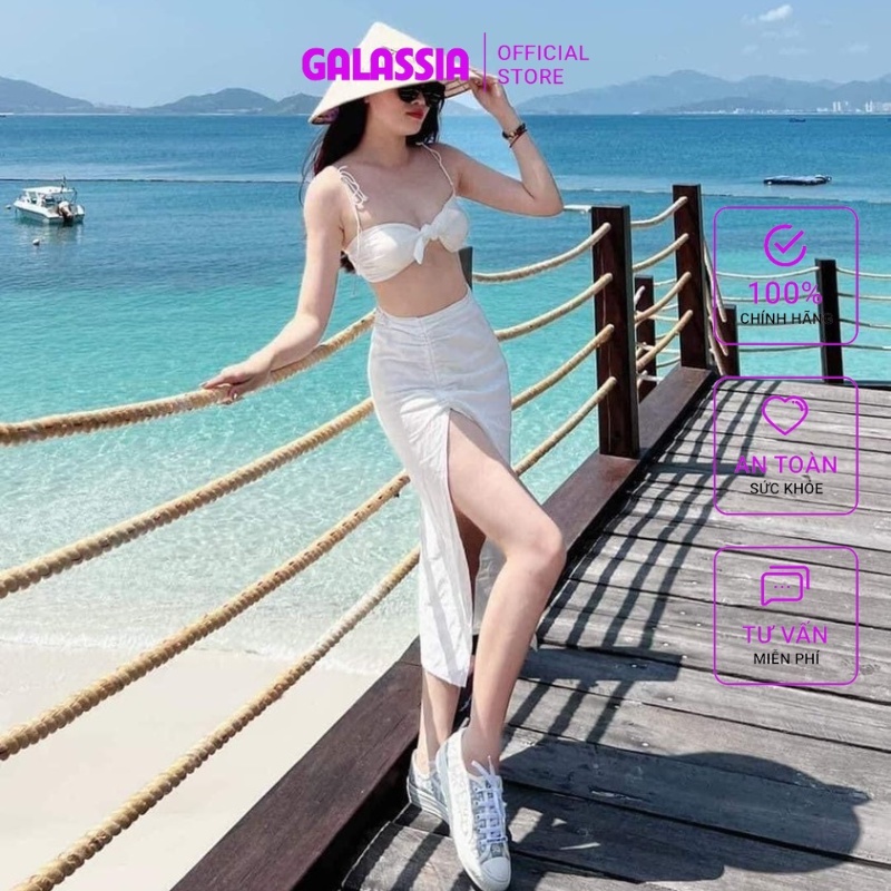 Bikini 2 mảnh sexy đồ bơi đi biển cổ yếm phối chân váy mùa hè sang chãnh GALASSIA