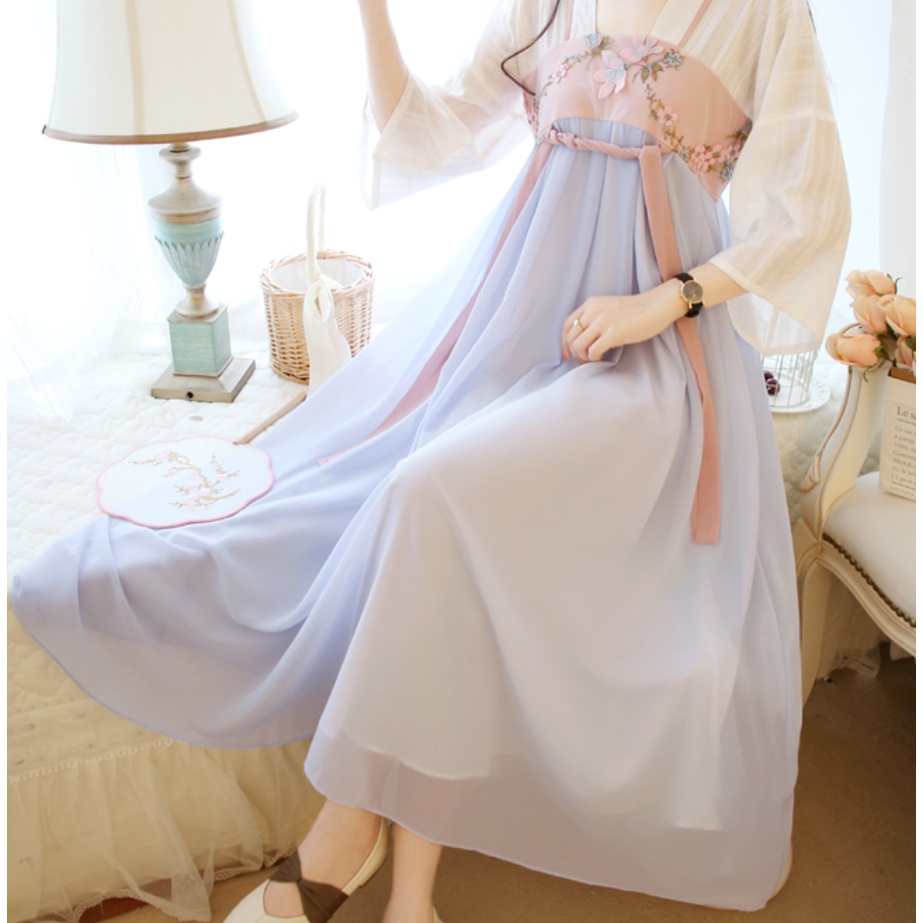 Đầm cổ trang hán phục nữ trung hoa đầm hottrend của nữ sinh vải Voan cực chất