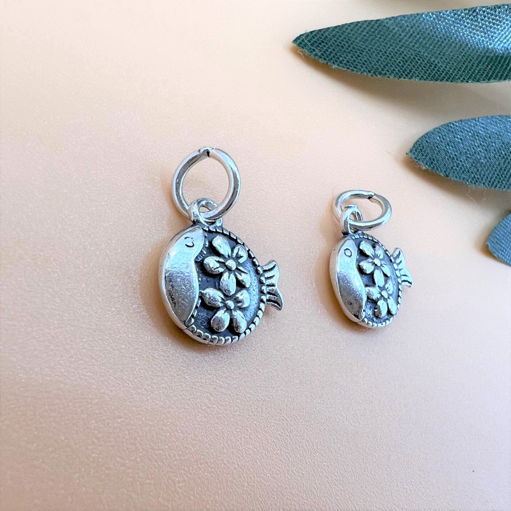 Charm móc treo hình cá có hoa văn bạc thái - Charm Bạc 925 - Mã CA890