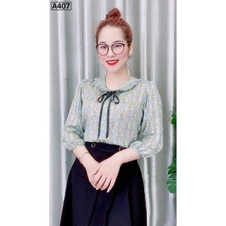 Áo Kiểu Nữ Cổ Tròn Thắt Nơ Cực Xinh, Áo Sơ Mi Công Sở Cao Cấp Chất Liệu Tơ Dệt Kim Sa Mềm Mịn, Kiểu Dáng Trẻ Trung