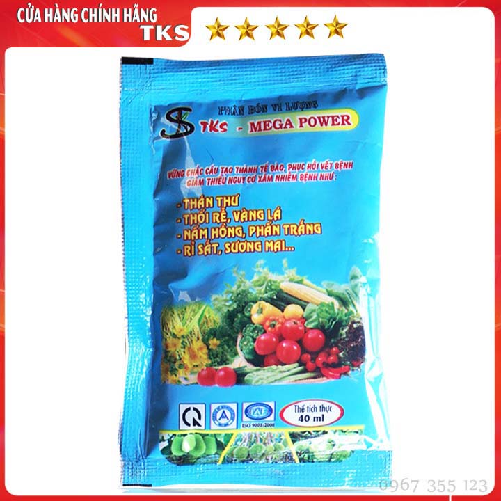 TKS- MEGA POWER: Phòng Trừ Thán Thư, Thối Nhũn, Vàng Lá, Phấn Trắng, Bã Trầu, Sương Mai - Gói 40gr