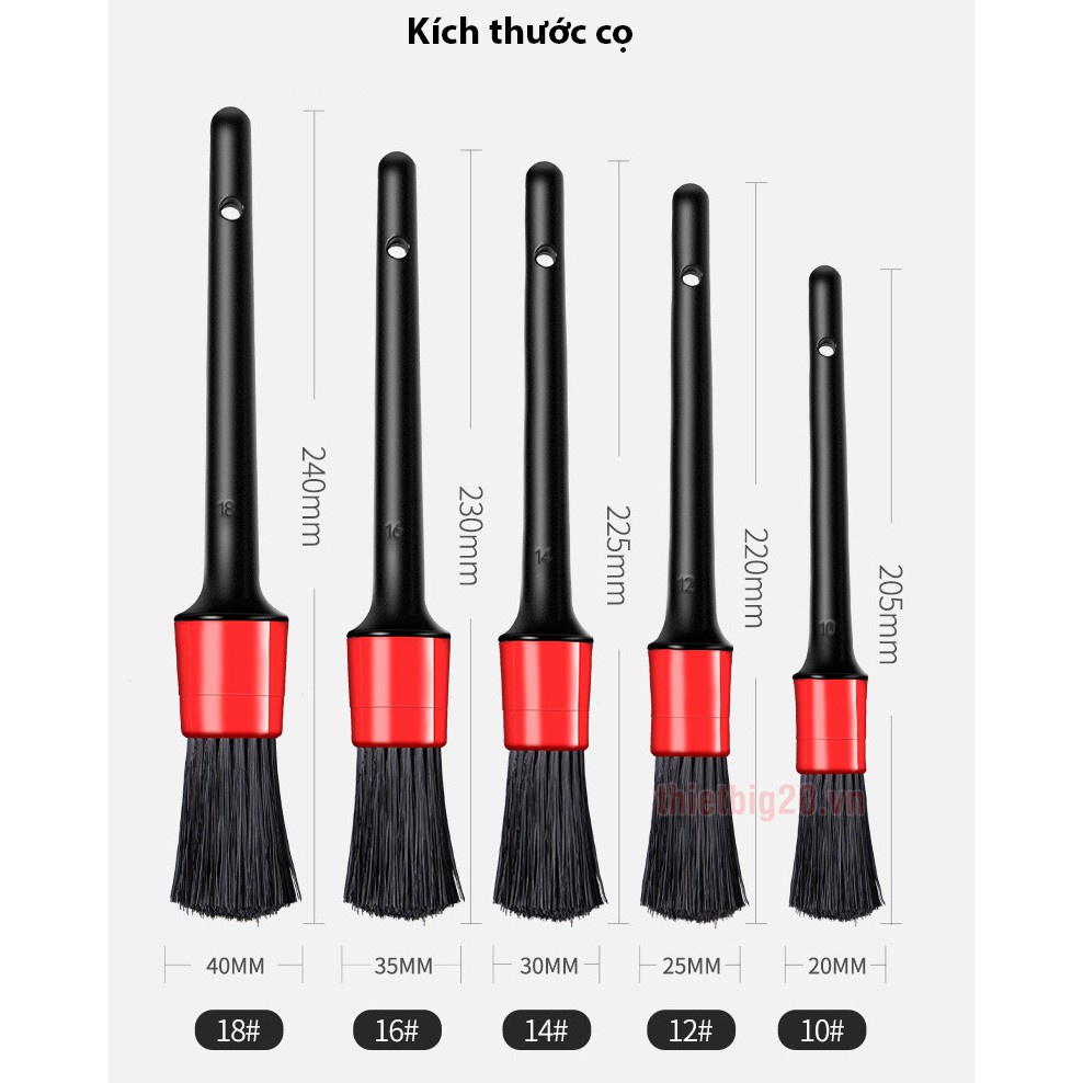 BỘ 5 CỌ RỬA XE CHI TIẾT XE MÁY, XE OTO LÔNG NHỰA BỀN CHẮC KHÔNG RỚT LÔNG