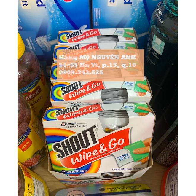 Hộp 12 miếng Giấy tẩy vết bẩn tức thì Shout Wipe & Go chính hãng Mỹ - HÀNG NHẬP NGUYÊN ANH