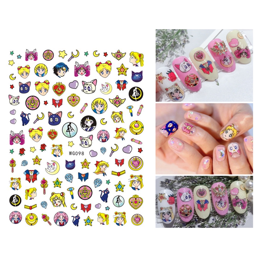 QQMALL Miếng Dán Trang Trí Móng Tay 3D Họa Tiết Hoa Hướng Dương / Mặt Trăng / Hình