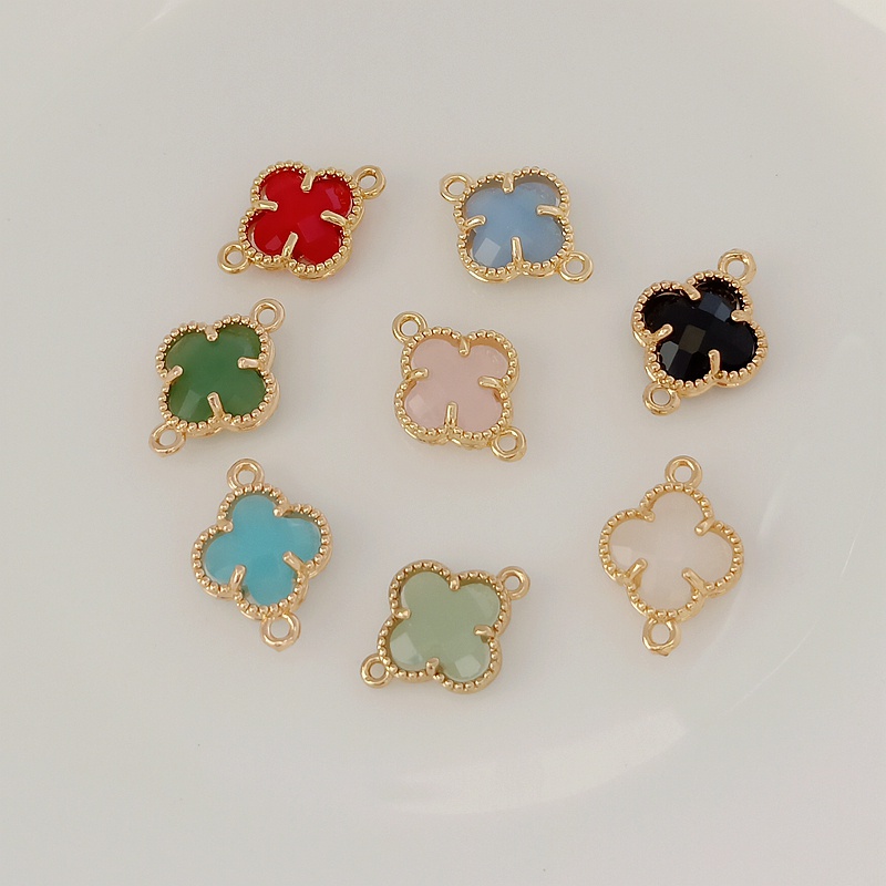 Hạt charm Mặt dây chuyền hình cỏ bốn lá mạ vàng 14K đính đá Zircon sang trọng 12mm DIY