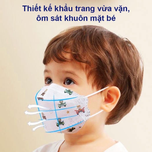 Hộp 10 cái khẩu trang cho bé 4D KF 94 hoạ tiết ngộ nghỉnh, bé từ 1 - 10 tuổi