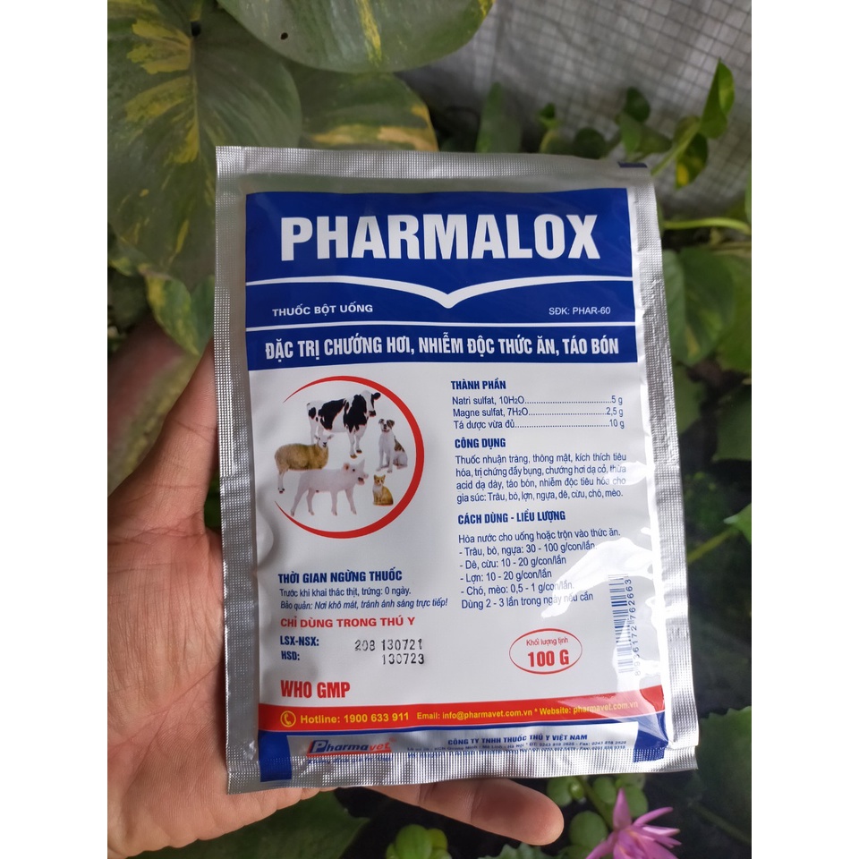 PHARMALOX - Chửa chướng hơi, nhiễm độc thức ăn, táo bón, giải độc gói 100g
