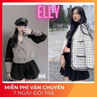 Áo dạ tweed nữ dáng ngắn Caro Hàn Quốc  - Hàng quảng châu - Elly Store 68 FREESHIP