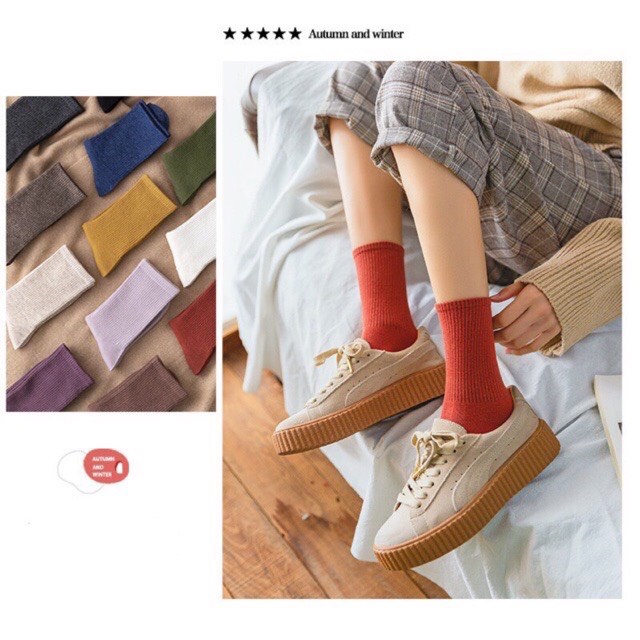 Tất Nhún Cổ Cao Phong Cách Vintage Hàn Quốc Chất Len Đẹp