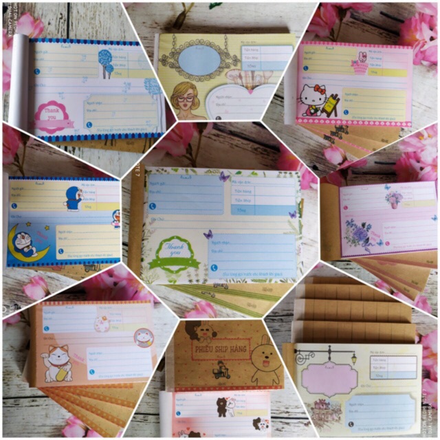 Phiếu ship hàng hoạt hình - hoa