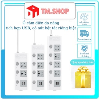 Ổ cắm điện USB nhiều lỗ đa năng thông minh, có nút tắt bật riêng, an toàn cho trẻ ,chịu tải 2500W