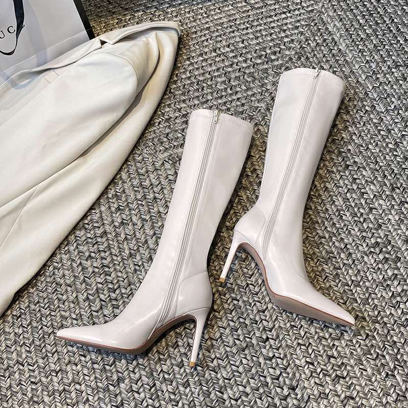 Giày bốt cao gót mũi nhọn gót nhọn cổ cao thời trang thu đông | BigBuy360 - bigbuy360.vn