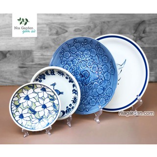 (D11) Đĩa tròn phong cách Nhật men lam nhiều mẫu - GS3