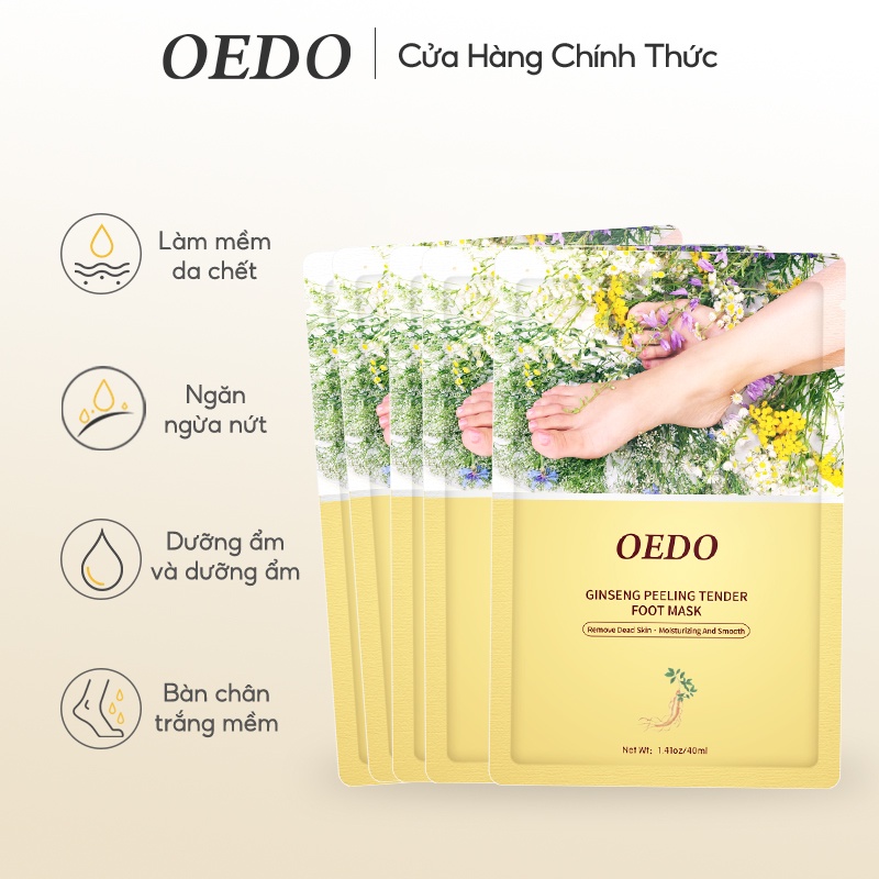 Set 5 mặt nạ OEDO đắp chân chiết xuất nhân sâm hỗ trợ tẩy tế bào chết