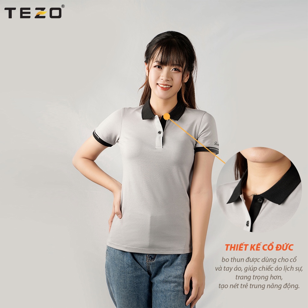 Áo phông ngắn tay nữ TEZO, polo công sở cổ đức 5 màu mới lạ chất liệu cotton kết hợp spandex chống nhăn áo2106APCT13