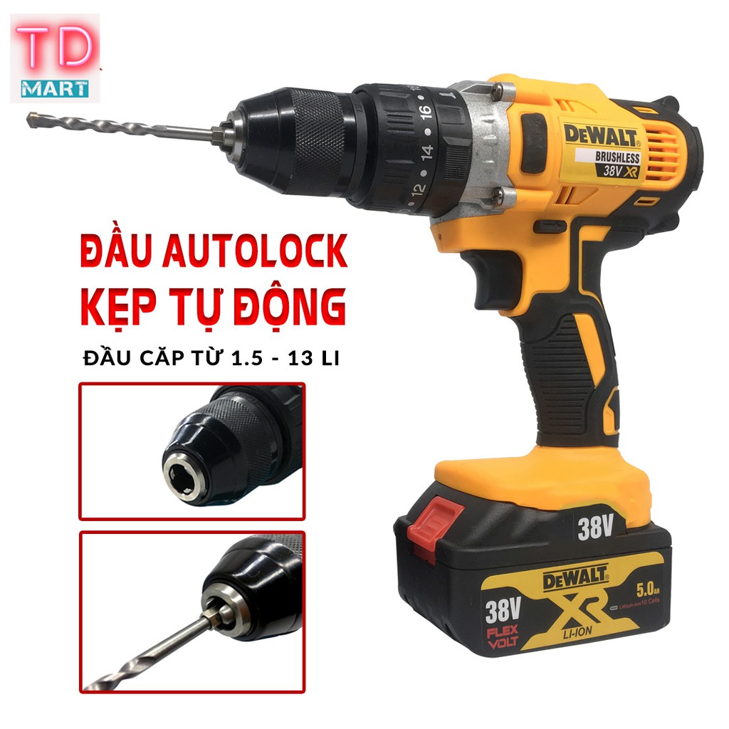 Máy Khoan Pin dewalt 38V 100% Lõi đồng, 3 chức năng, Motor 775, đầu Auto Lock tặng mũi khoan tường và mũi vít