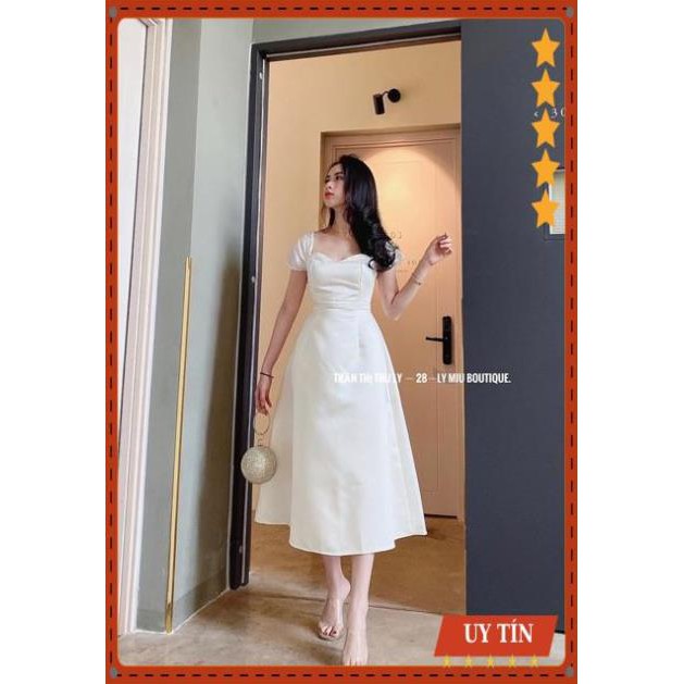 Đầm dự tiệc trắng Midi trễ vai phi phối lưới Eva_home_fashion | BigBuy360 - bigbuy360.vn