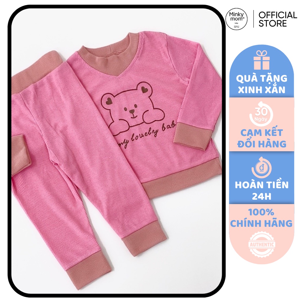 [SALE] Bộ Quần Áo Bé Gái, Bé Trai KIMCHIBABY Vải Thun Gân In Gấu Cổ Cao 3P, Đồ Bộ Cho Bé Mặc Nhà Thu Đông KWTD2217