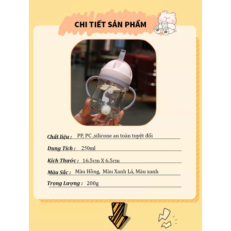 Bình Tập Uống Nước Cho Bé, Bình Nước Có Van Chống Sặc Cho Bé Có Ống Hút 250ml Nhiều Mẫu BN19