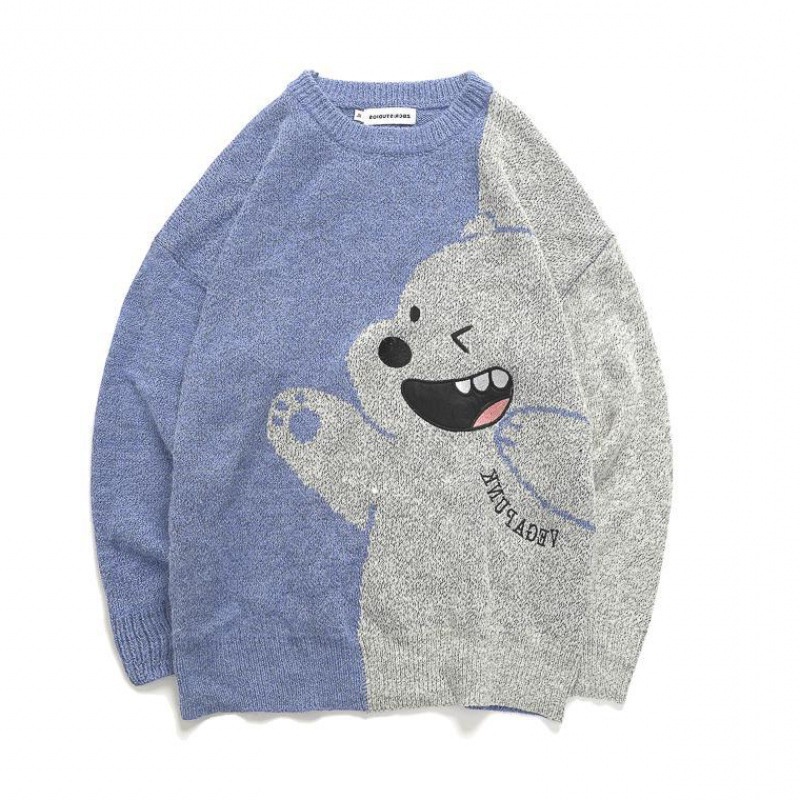 Áo Sweater Dệt Kim Tay Dài Dáng Rộng In Hoạt Hình Kiểu Hồng Kông Thời Trang Cho Nam Tf1