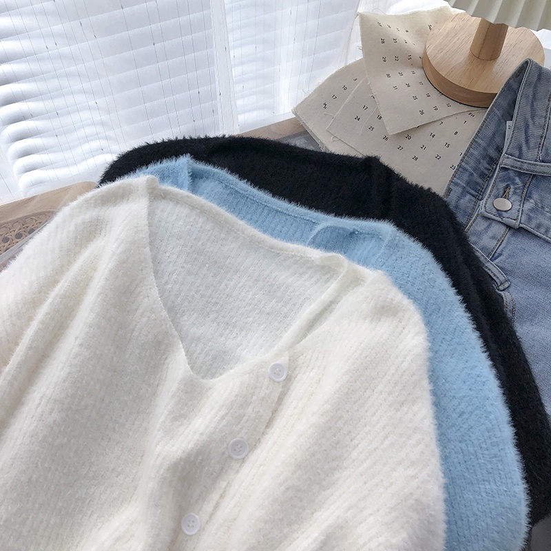 Áo len tay dài cổ chữ V dáng ôm phong cách Hàn Quốc thời trang