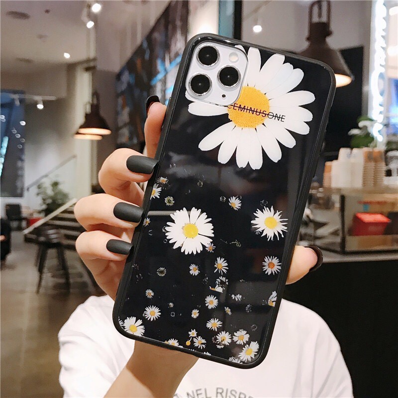 Ốp Lưng Kính Bóng Hoa Cúc 13ProMax 12ProMax 11ProMax XSMAX X XS 7Plus FUKISHOP