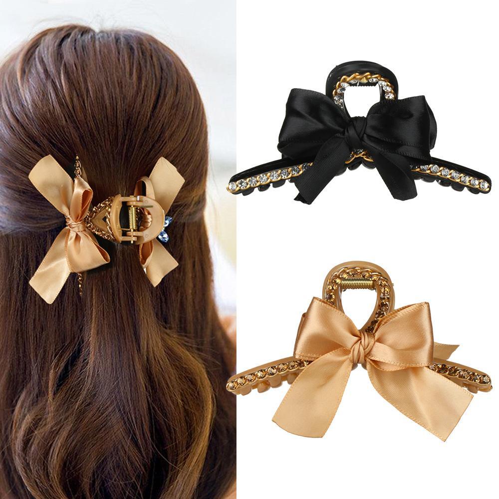 Kẹp Tóc Càng Cua Đính Nơ Màu Đen / Kaki Thời Trang Cá Tính