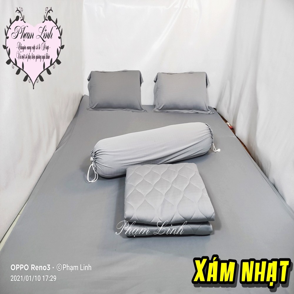 [Bộ 5 món] Drap-Ga trải giường vỏ gối và chăn chần bông thun lạnh sợi siu (silk) màu trơn Hàn Quốc [Xám Đậm Xám Nhạt]