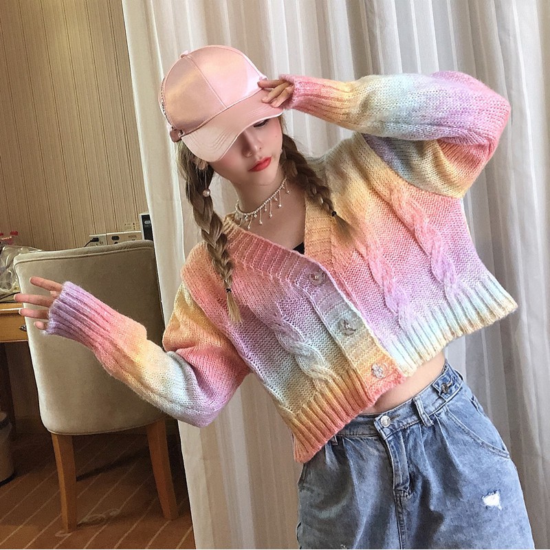 Áo len cầu vồng áo len cardigan A299