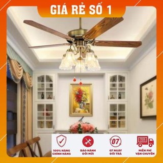 Quạt Trần Đèn - Chùm LED CIZOMI Cánh Gỗ Phong Cách Cổ Điển - Tặng Kèm 5 Bóng LED Chuyên Dụng