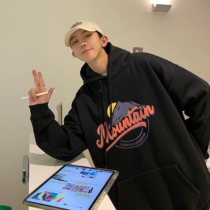 ZHELIHANGFEI Áo Hoodie Dài Tay Dáng Rộng In Họa Tiết Cá Tính Trẻ Trung