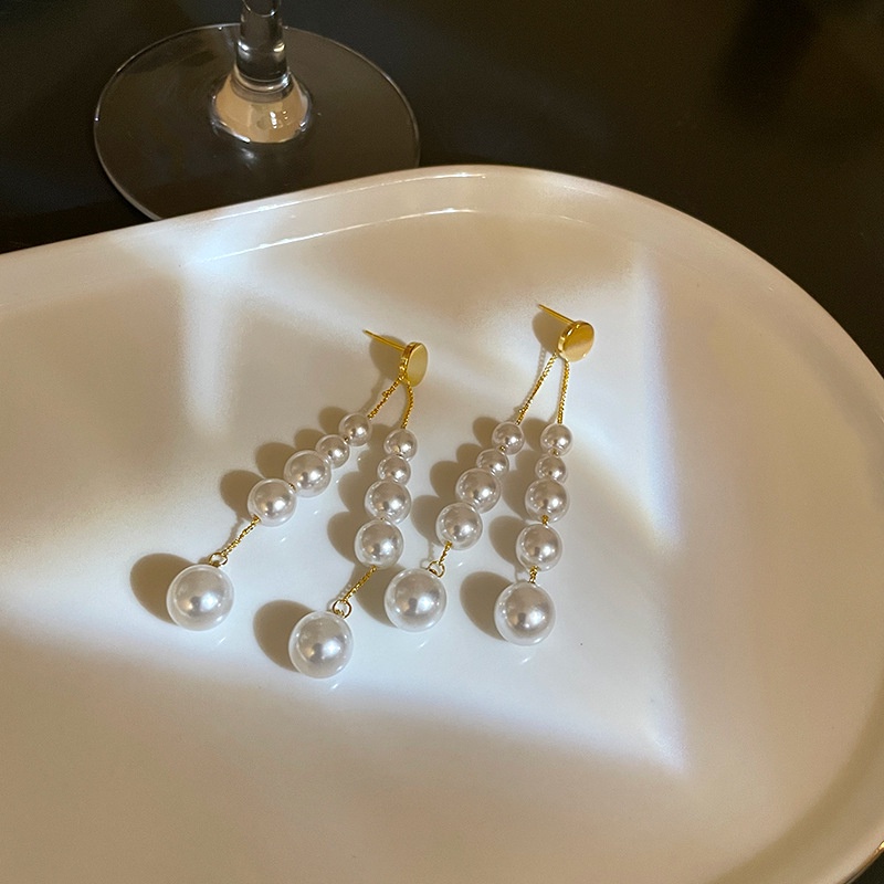 Bông Tai Mạ Bạc 925 Đính Ngọc Trai Tua Rua Phong Cách Hàn Quốc