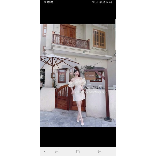 (Free ship) Mẫu HOT Trend Đầm TAPTA Phối Tơ Rèm Khoen Hở Vai Kiểu Dáng Sang Trọng UP HHP Fashion