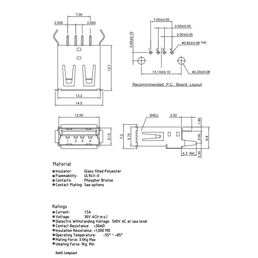 Set 15 đầu cắm USB 2.0 4 Pin A Type
