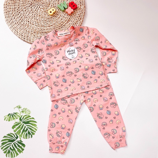 (t&amp;hkids) Bộ Dài Tay Cotton Dày Minky Mom In Hình Dễ Thương Cho Bé Trai Và Bé Gái