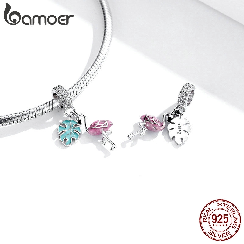 Hạt charm tráng men Bamoer hình hồng hạc xỏ trang sức