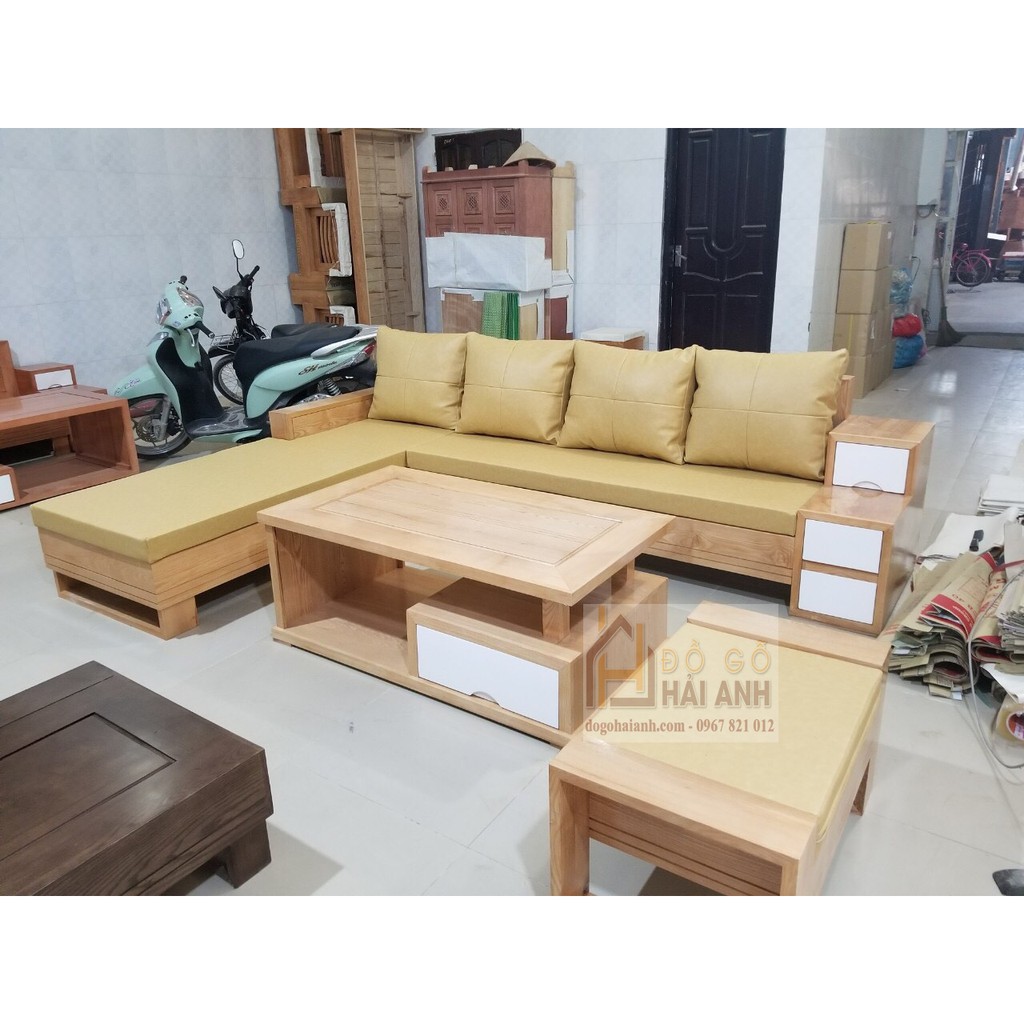 Sofa Góc Gỗ Sồi 3 Ngăn Kéo Full