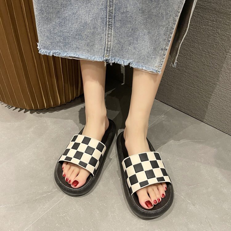 Dép bánh mì quai ngang GIAYNICE caro đế dày đẹp cute rất thời trang phong cách bánh bèo hàn quốc đang là hot trend