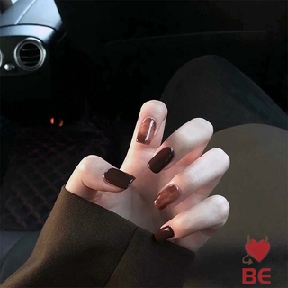 YADORNOS Bộ 24 móng tay giả đầu vuông màu hổ phách caramel có keo dán cho trang trí móng tay nghệ thuật