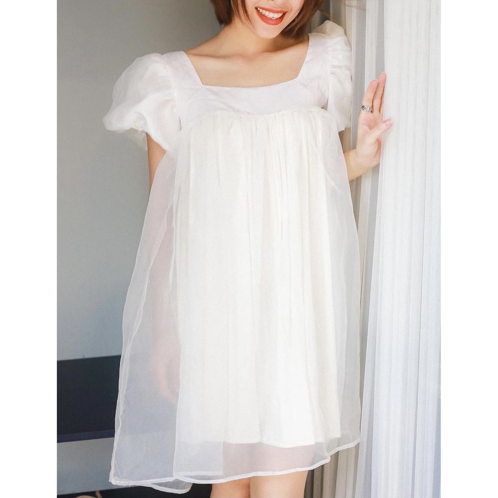Đầm nữ babydoll đi học đi chơi  melissa dress  thiết kế cổ vuông caocaobycaochen 2 màu đen trắng có bigsize