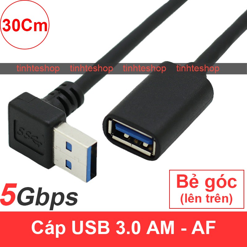 Cáp USB 3.0 AM AF 1 đầu bẻ góc trên - Dây USB 3.0 1 đầu đực 1 đầu cái 1 đầu xoay bẻ góc lên trên 30Cm